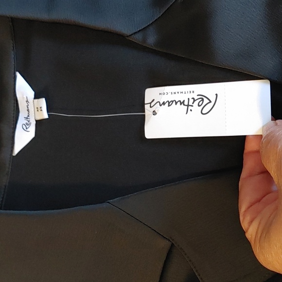 NWT WOMEN'S BLACK SHORT SLEEVE SATIN BUTTON DOWN BLOUSE SIZE MEDIUM - Picture 4 of 10